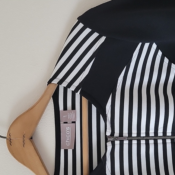 Chico's Black White Stripe Ponte Jacket Size Medium - Picture 3 of 5